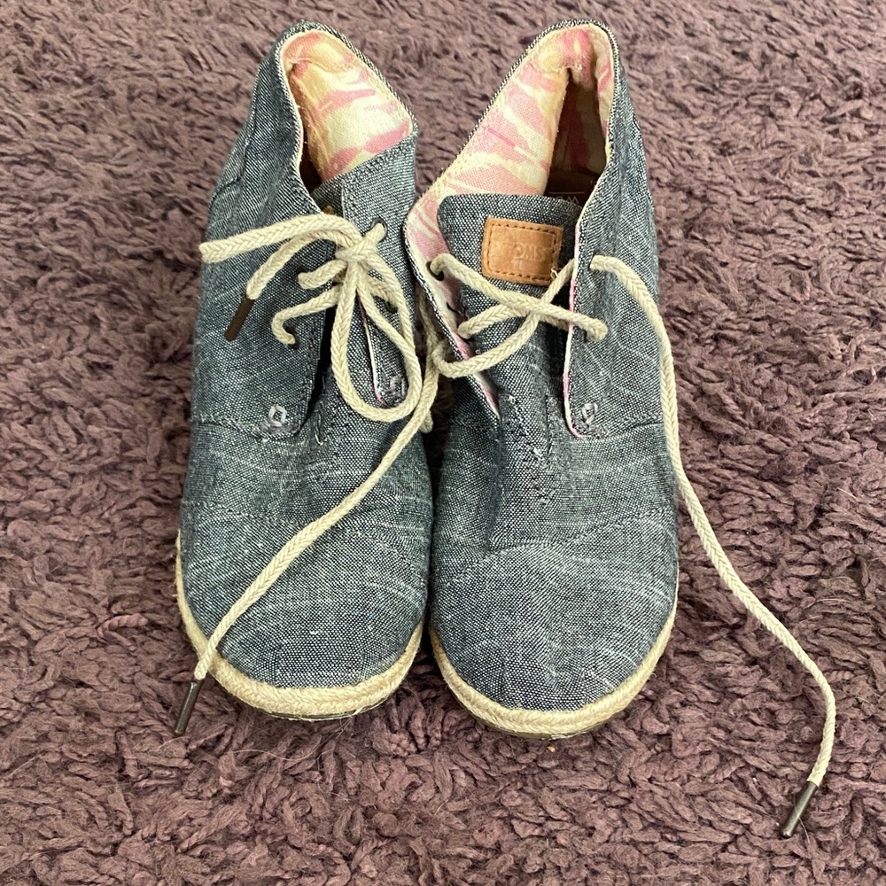 TOMS Denim Tie Wedge Booties